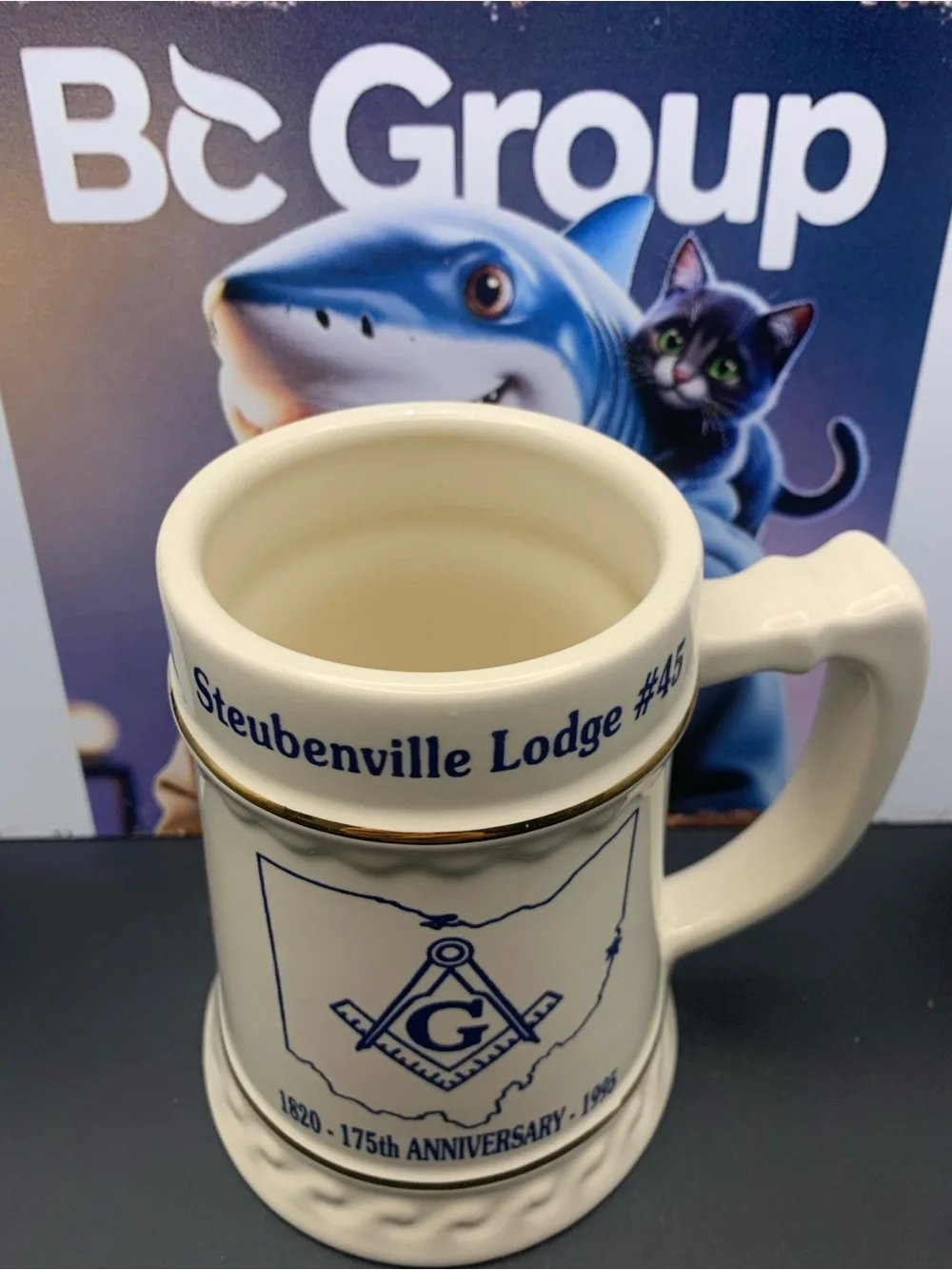Vintage Steubenville Ohio Masonic Mason Lodge #45 175th Anniversary Mug Stein